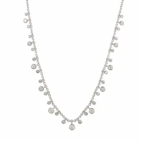 14K White Gold Bezel Set Diamond Station Necklace