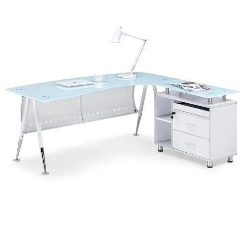 1.6 Metre Glass Top Office Desk-White