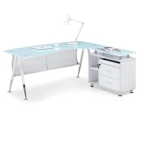 1.6 Metre Glass Top Office Desk-White