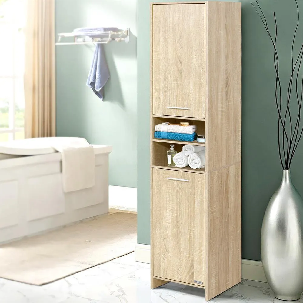 185cm Bathroom Cabinet Tallboy Furniture Toilet Storage Laundry Cupboard Oak