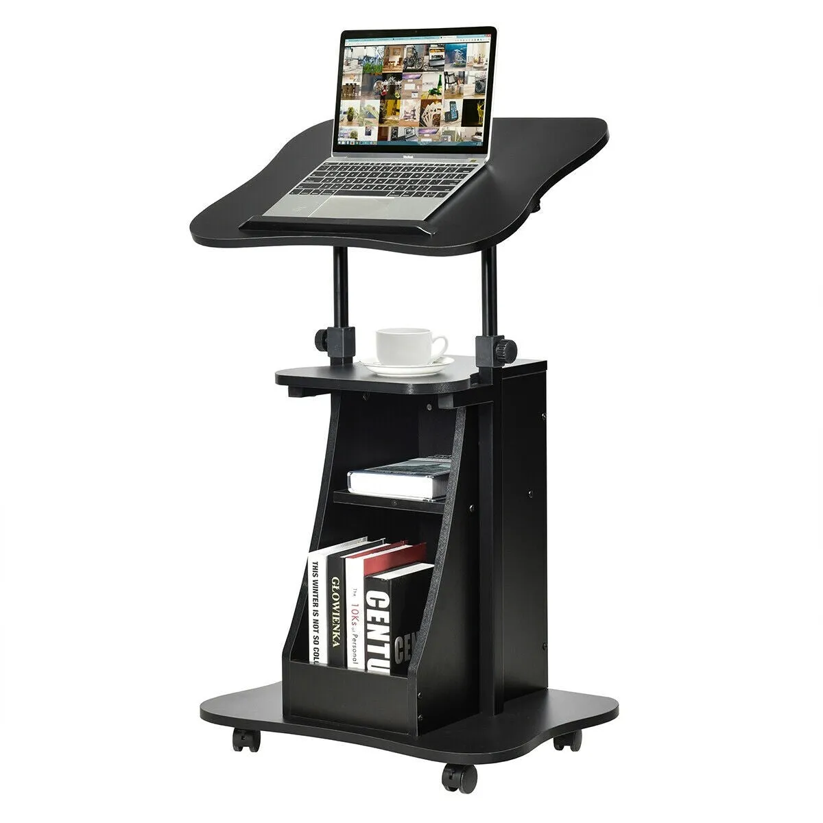 2 in 1 Height Adjustable Laptop Desk with Storage - Black