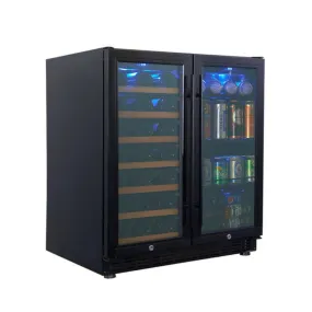 30" Under Counter Low-E Glass Door Wine and Beer Cooler Combo