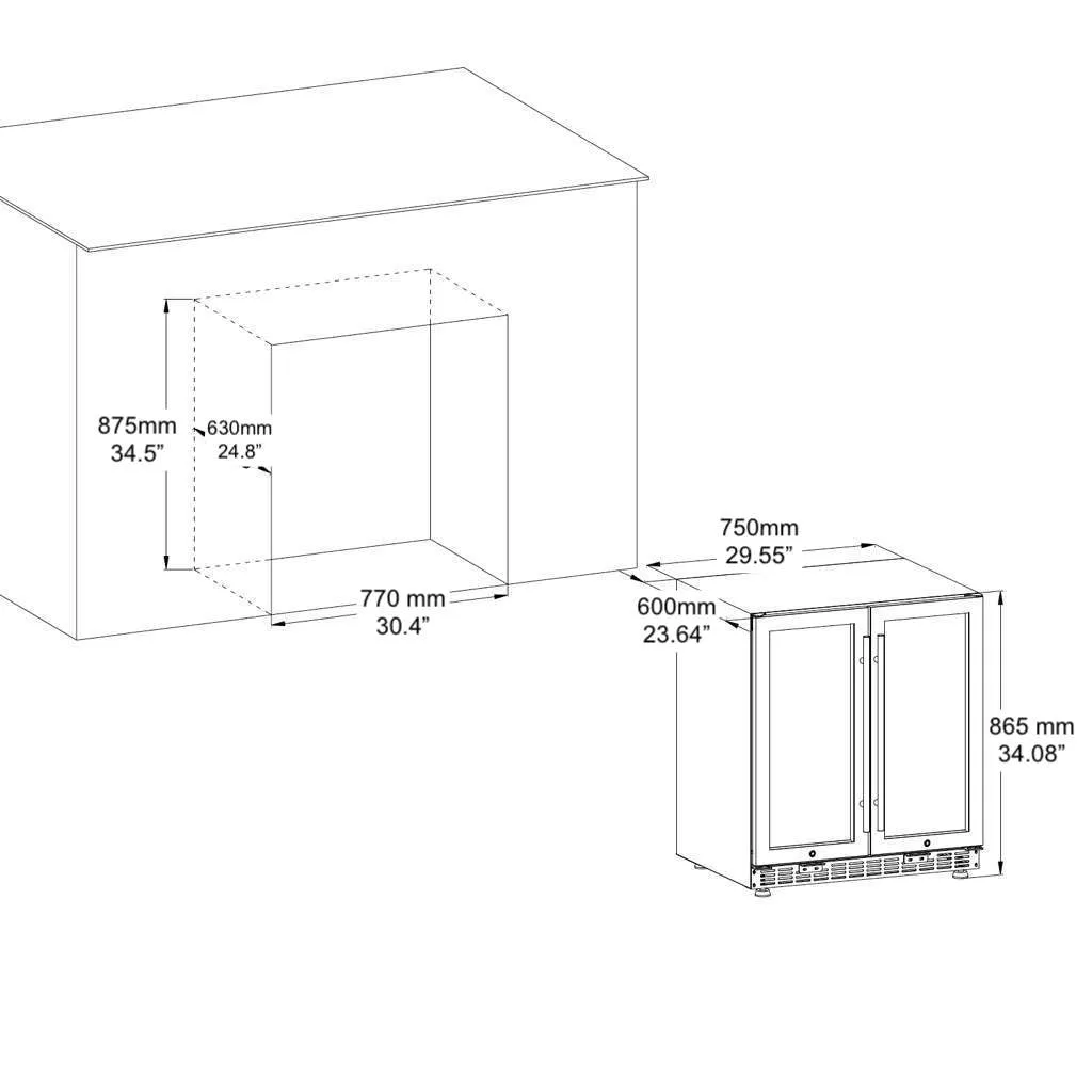 30" Under Counter Low-E Glass Door Wine and Beer Cooler Combo