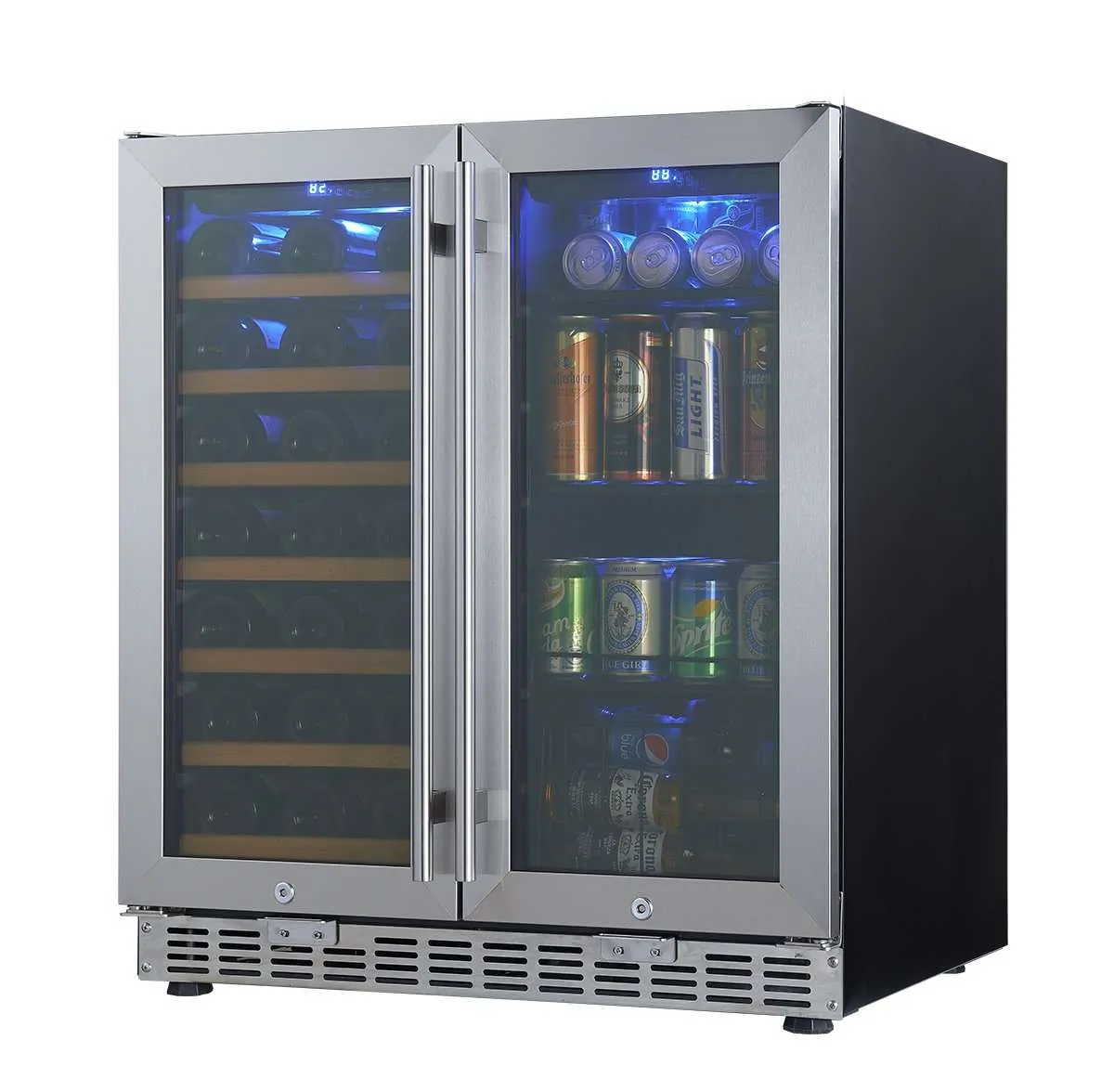 30" Under Counter Low-E Glass Door Wine and Beer Cooler Combo