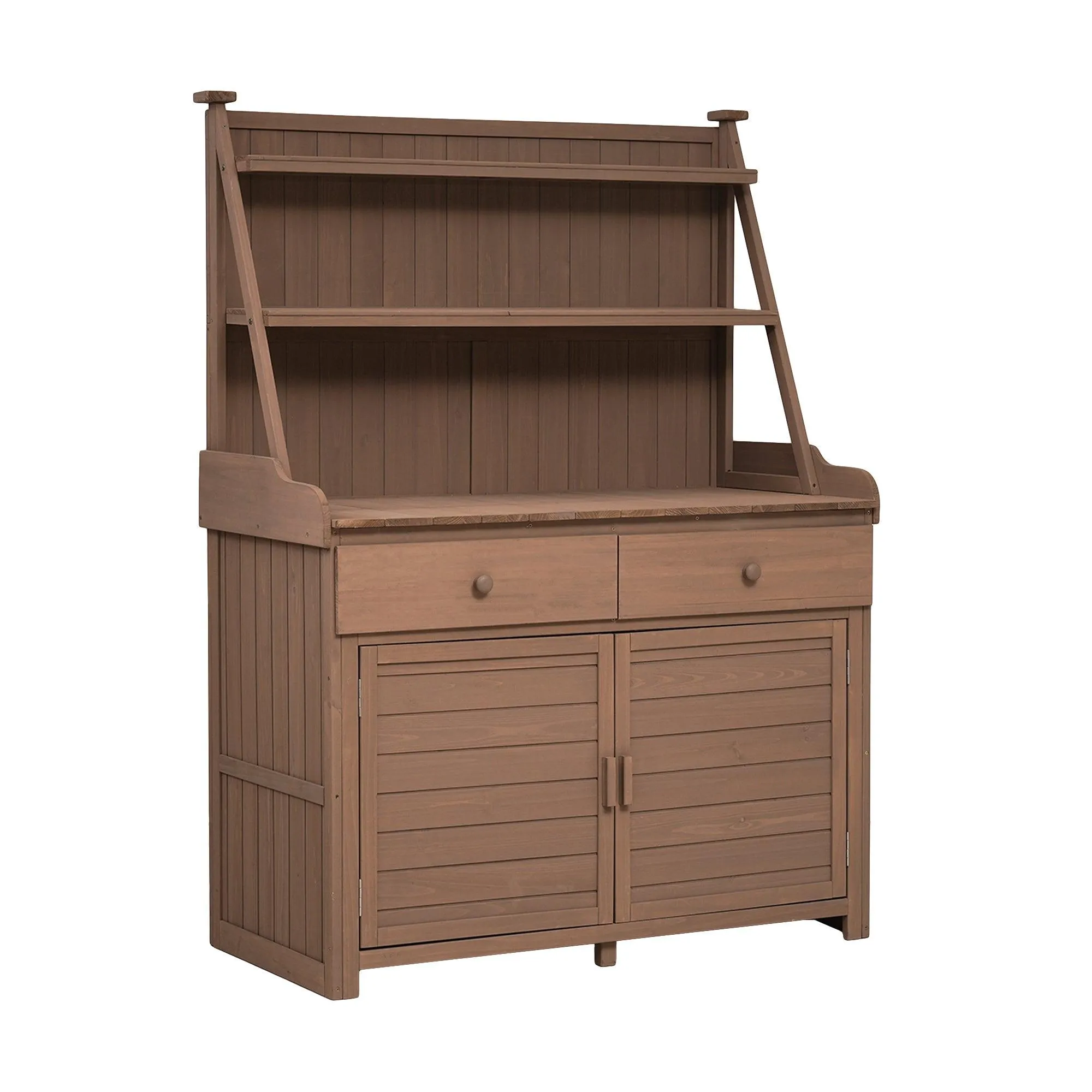 65" Garden Potting Bench Table: Fir Wood Workstation with Storage Shelf, Drawer, and Cabinet, Brown