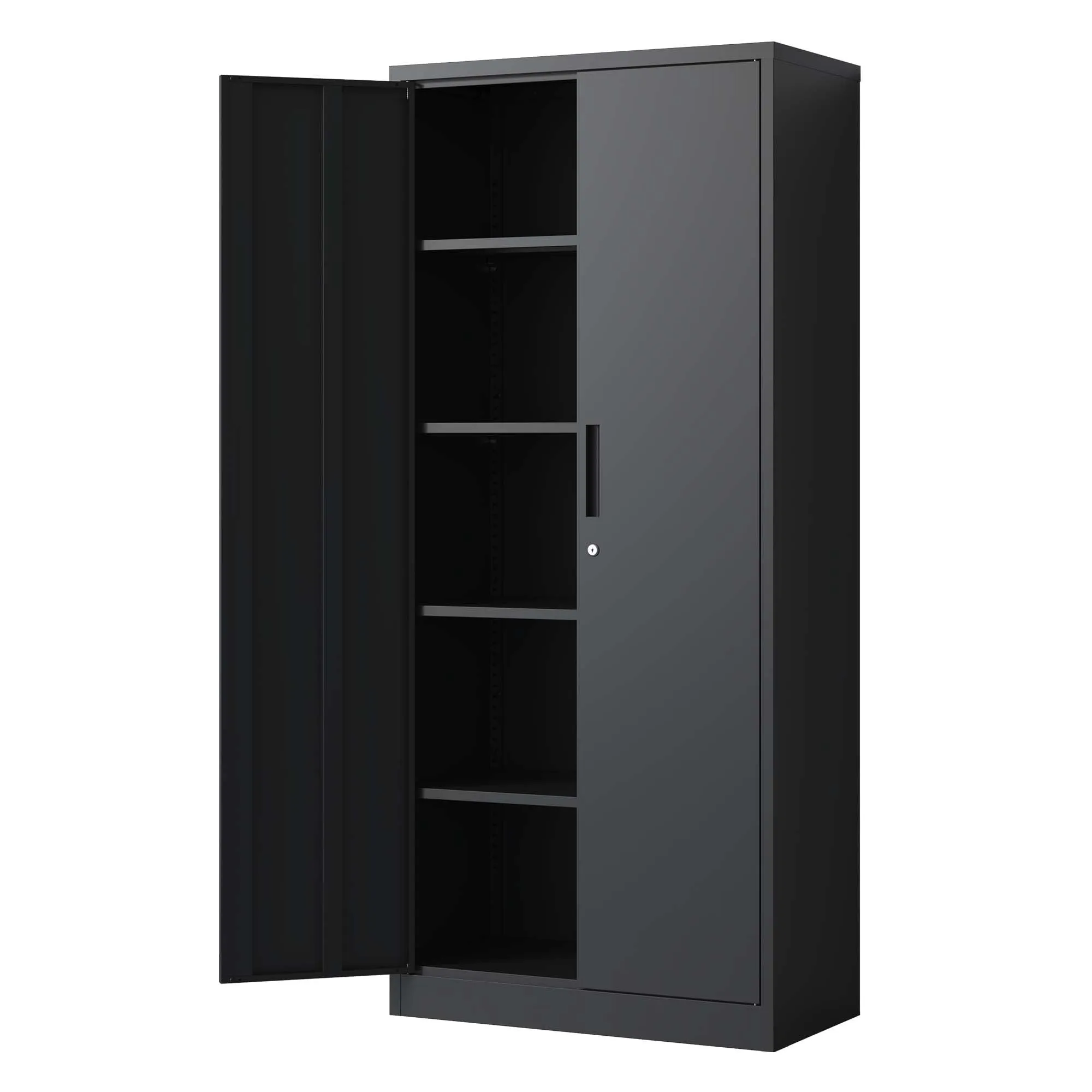 72"H Metal Garage Storage Cabinet, Black Tool Steel Locking Cabinet with Doors and 4 Shelves, Tall Cabinets for Garage Storage Systems Lockable File Cabinet for Home Office, Classroom/Pantry