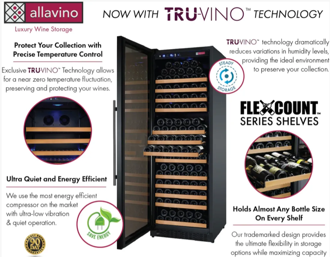 Allavino 24" Left Hinge 177 Bottle Dual Zone Black Wine Refrigerator