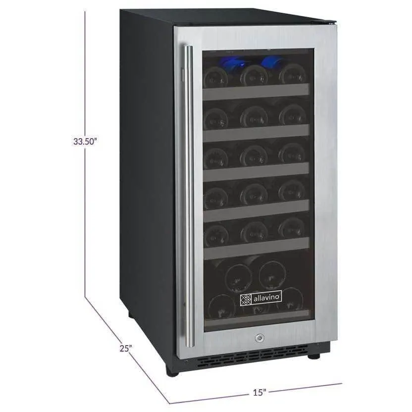 Allavino FlexCount II Tru-Vino 30 Bottle Single Zone Stainless Steel Right Hinge Wine Fridge