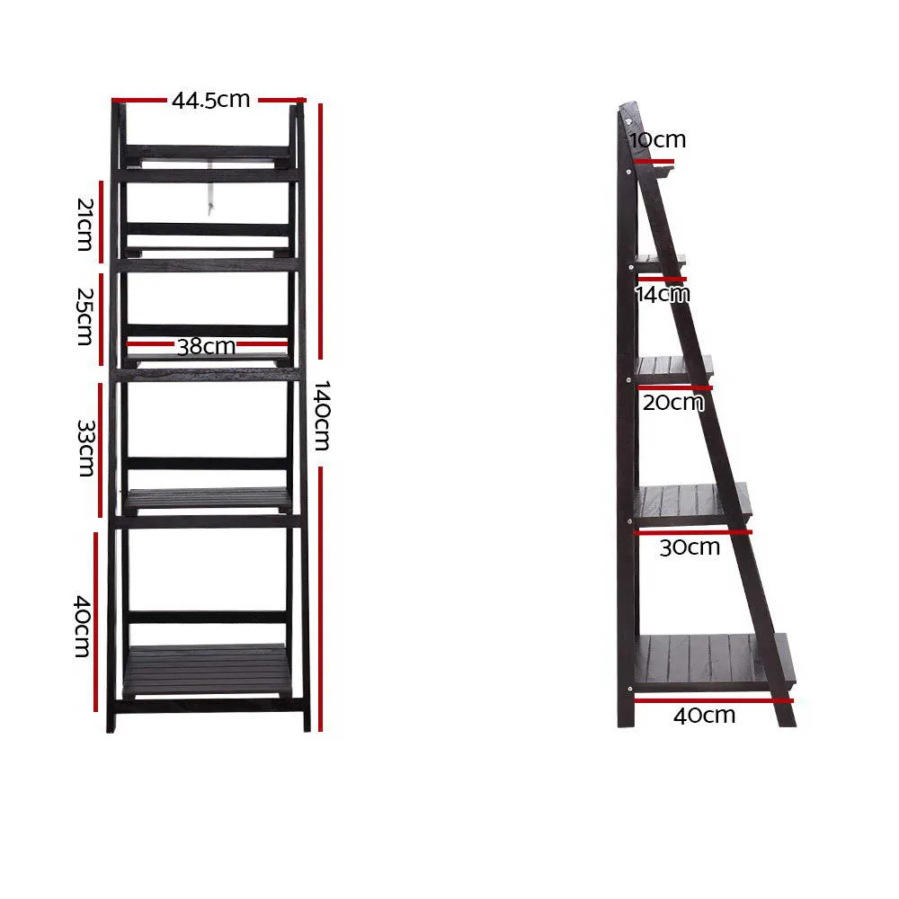 Artiss Display Shelf 5 Tier Wooden Ladder Stand Storage Book Shelves Rack Coffee