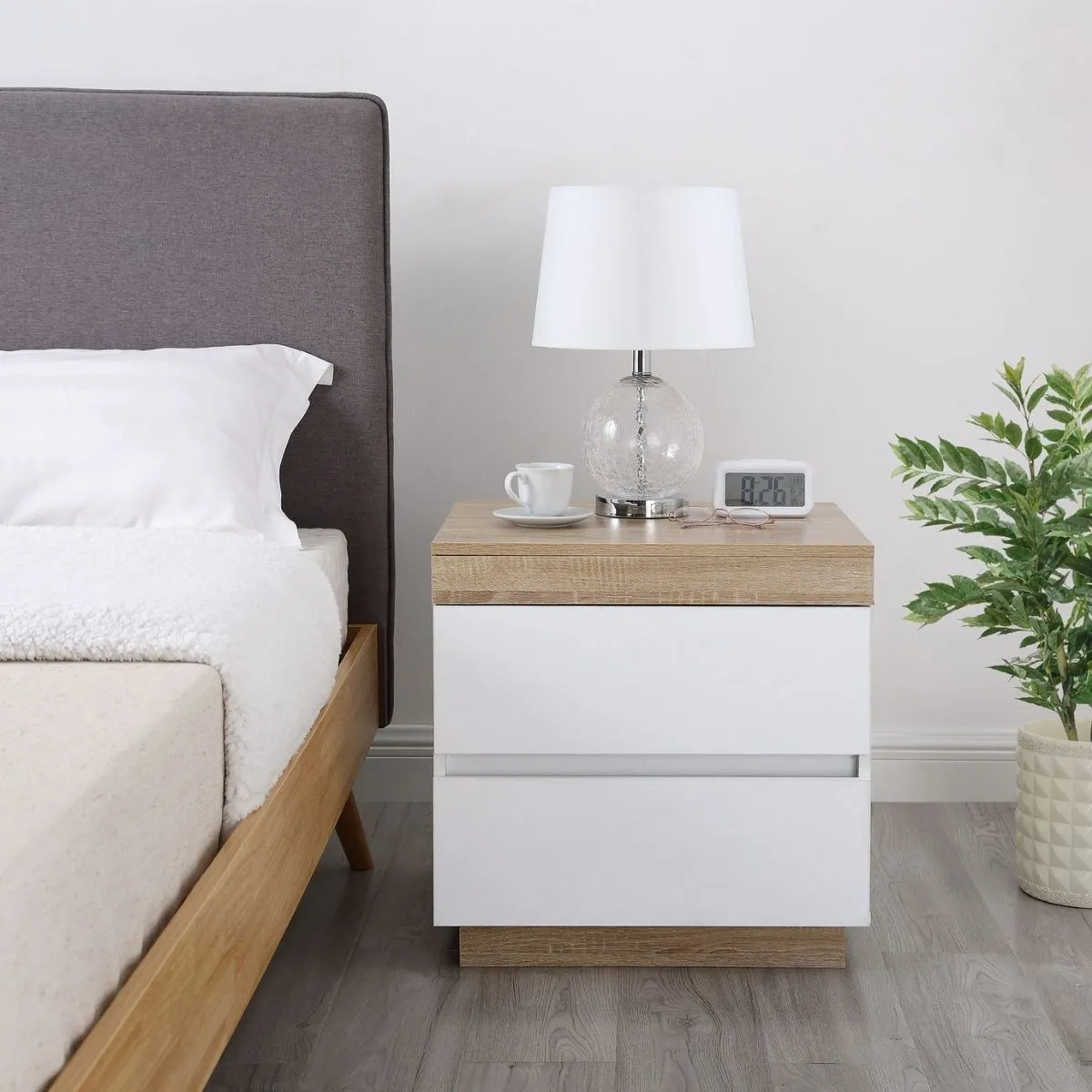 Ashley Coastal White Wooden Bedside Table with Drawers Cabinet