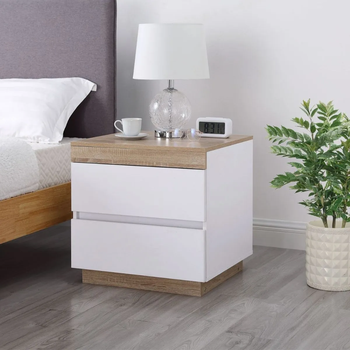 Ashley Coastal White Wooden Bedside Table with Drawers Cabinet