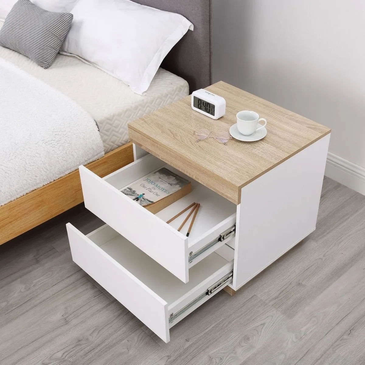 Ashley Coastal White Wooden Bedside Table with Drawers Cabinet