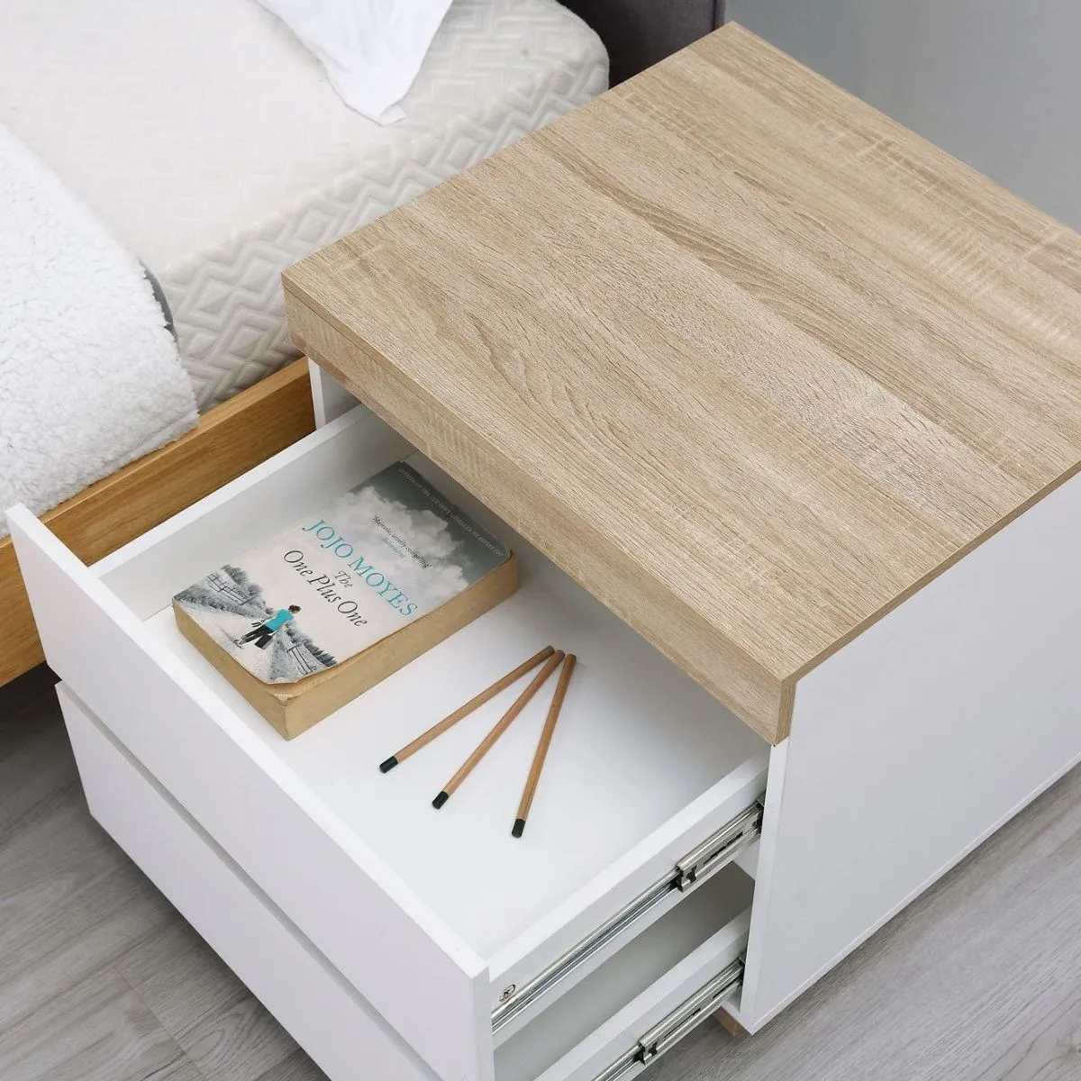 Ashley Coastal White Wooden Bedside Table with Drawers Cabinet