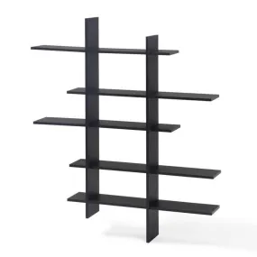 Black Laminate Five Level Black Asymmetric Floating Wall Shelf