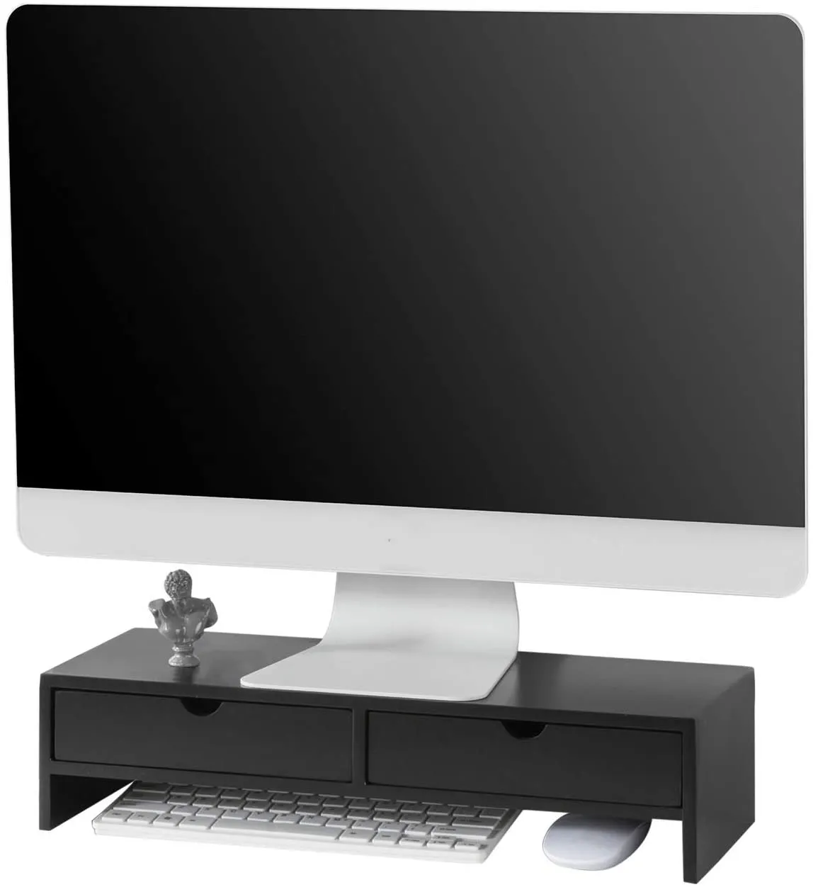 Black Monitor Stand Desk Organizer with 2 Drawers