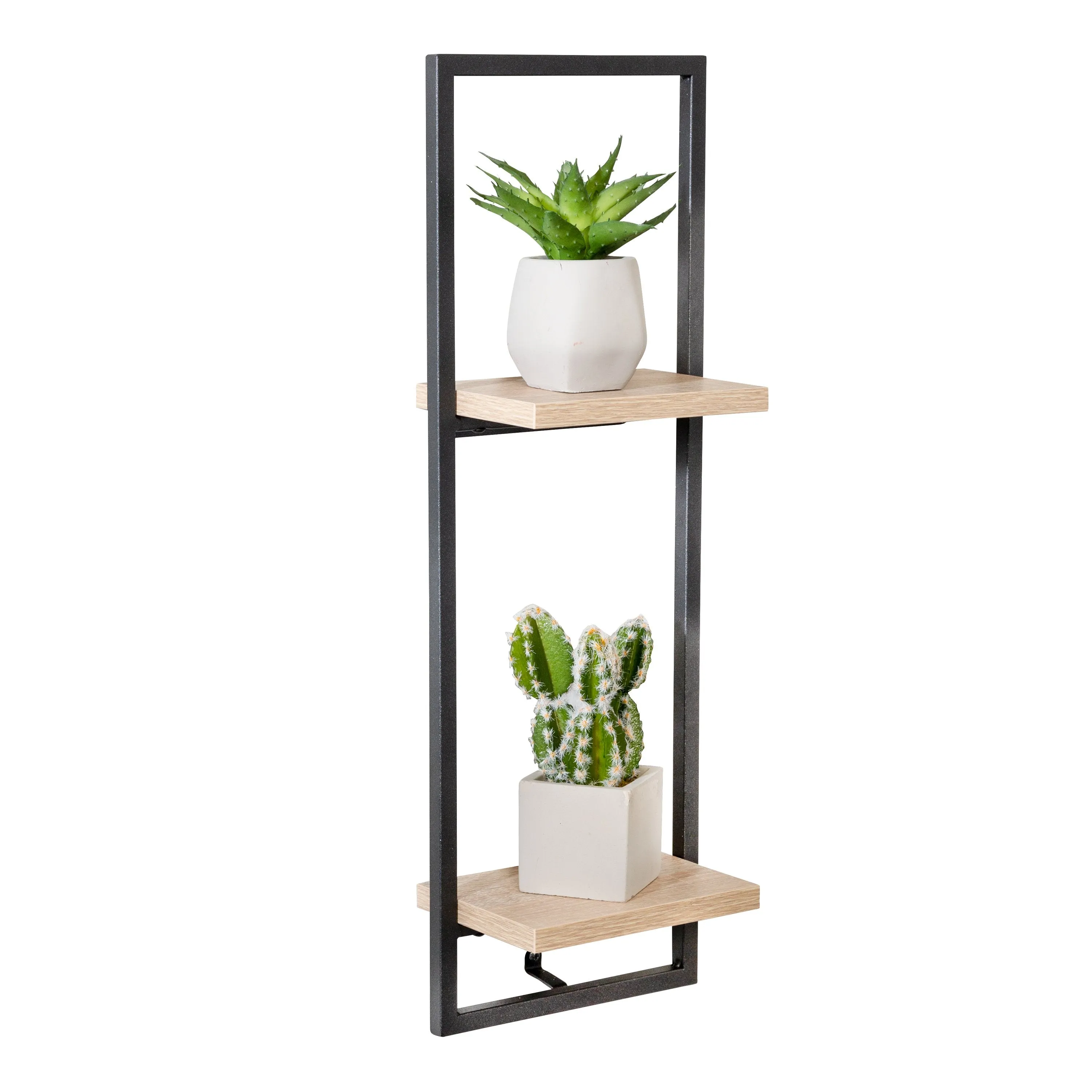 Black/Natural 2-Tier Floating Wall Shelf