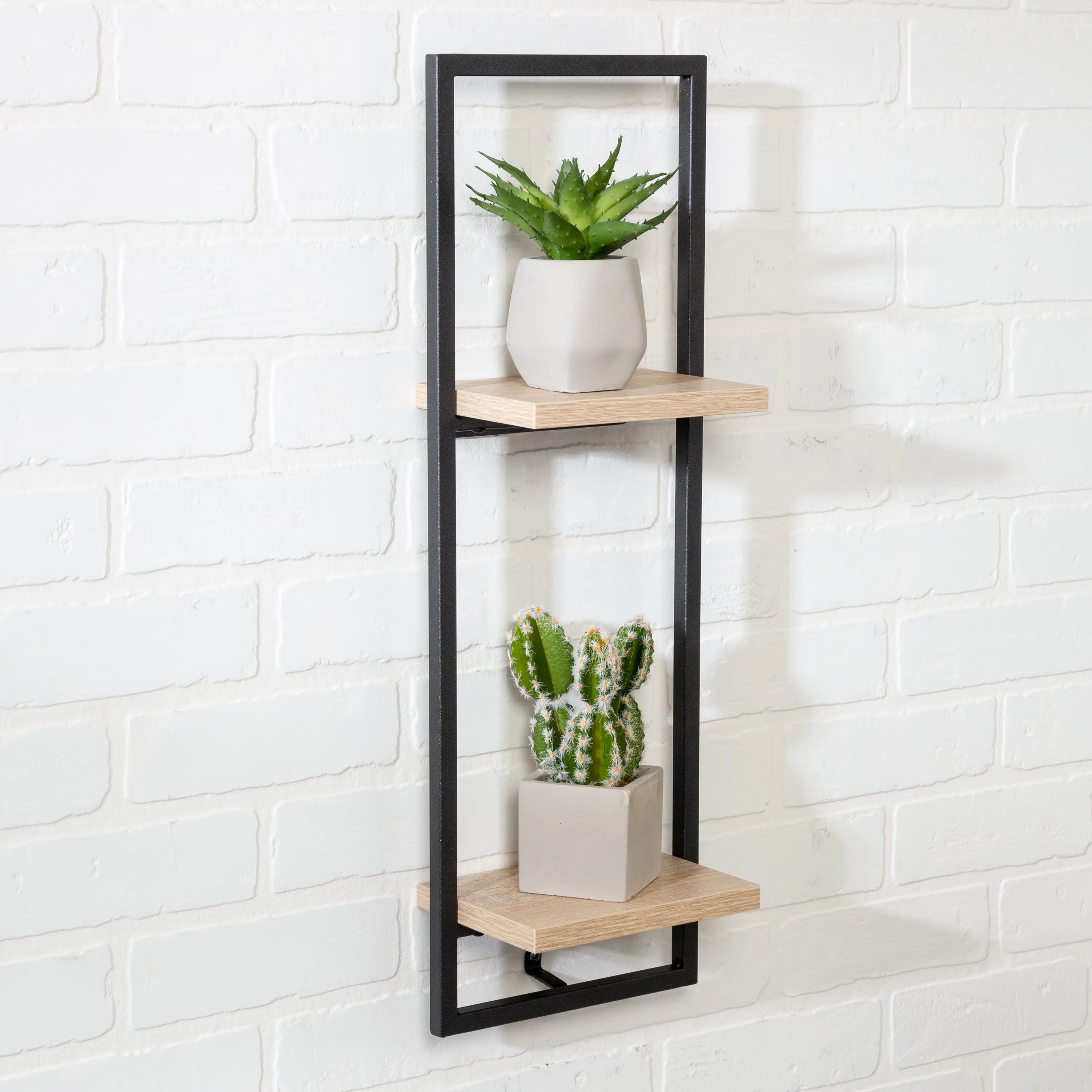 Black/Natural 2-Tier Floating Wall Shelf