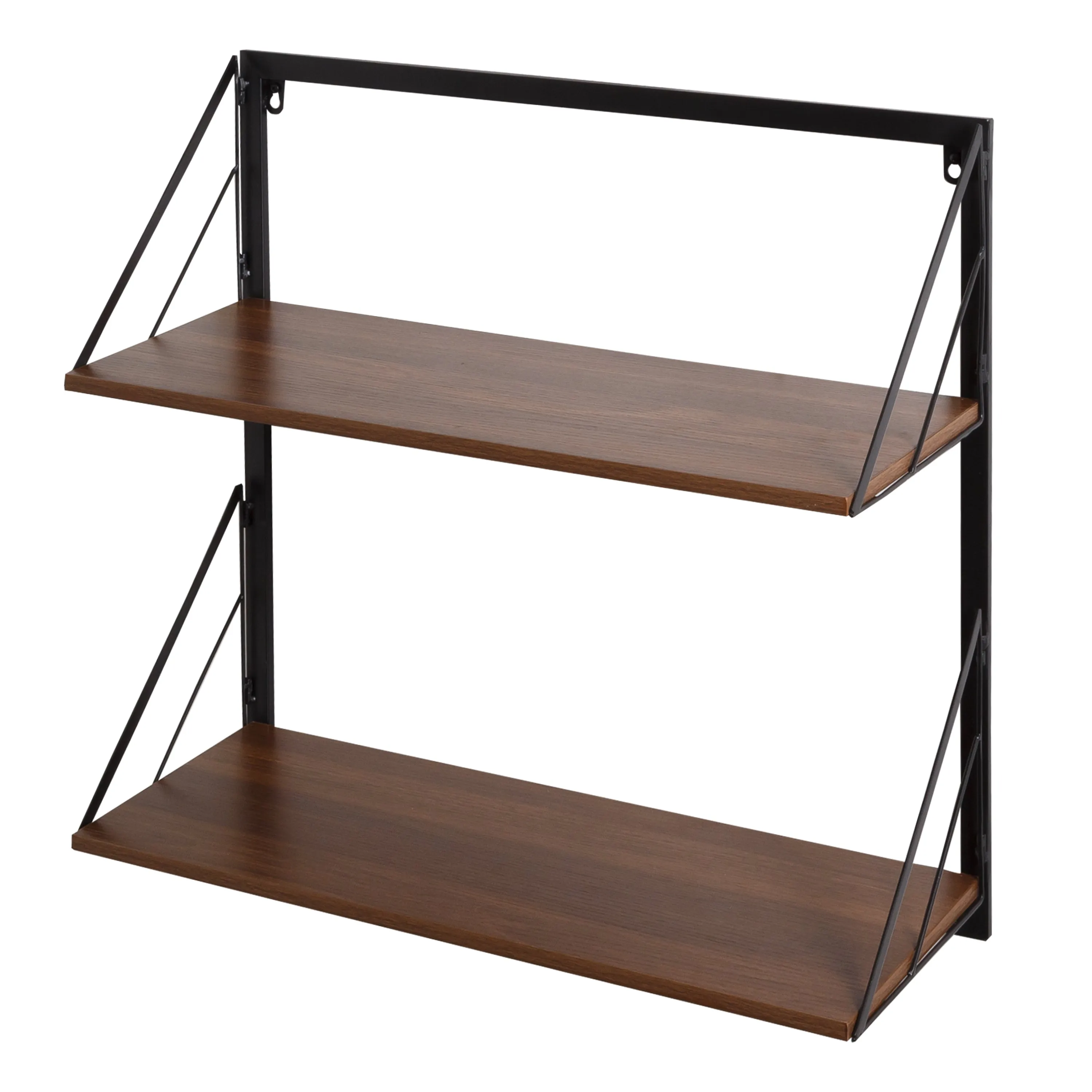 Black/Walnut Modern 2-Tier Wall Shelf with Easy to Hang Design