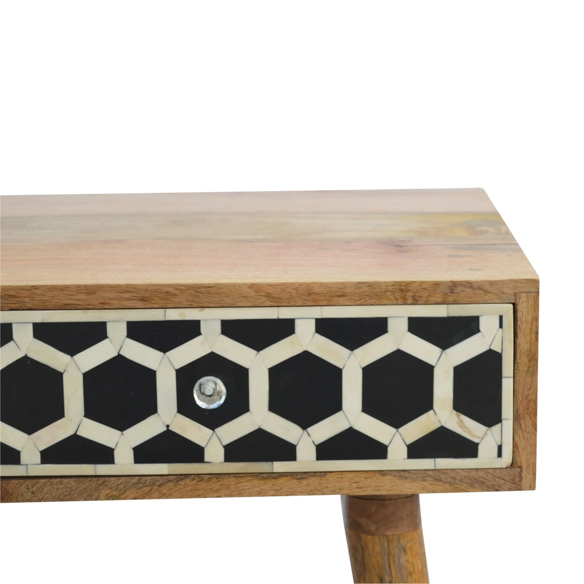 Bone Inlay 2 Drawers Honeycomb Design Console Table in Black