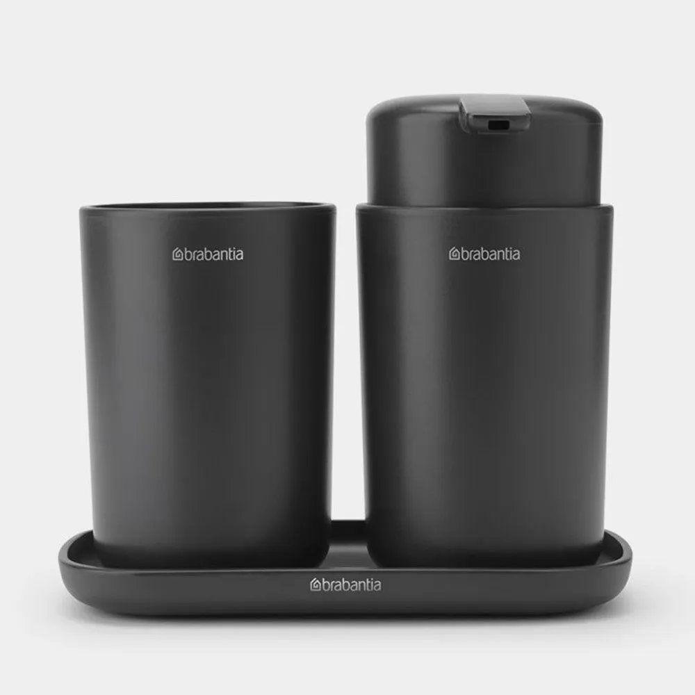 Brabantia Renew Bathroom Accessory Set (Soap Dispenser, Toothbrush holder and Tray), Set of 3