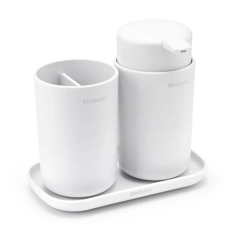 Brabantia Renew Bathroom Accessory Set (Soap Dispenser, Toothbrush holder and Tray), Set of 3