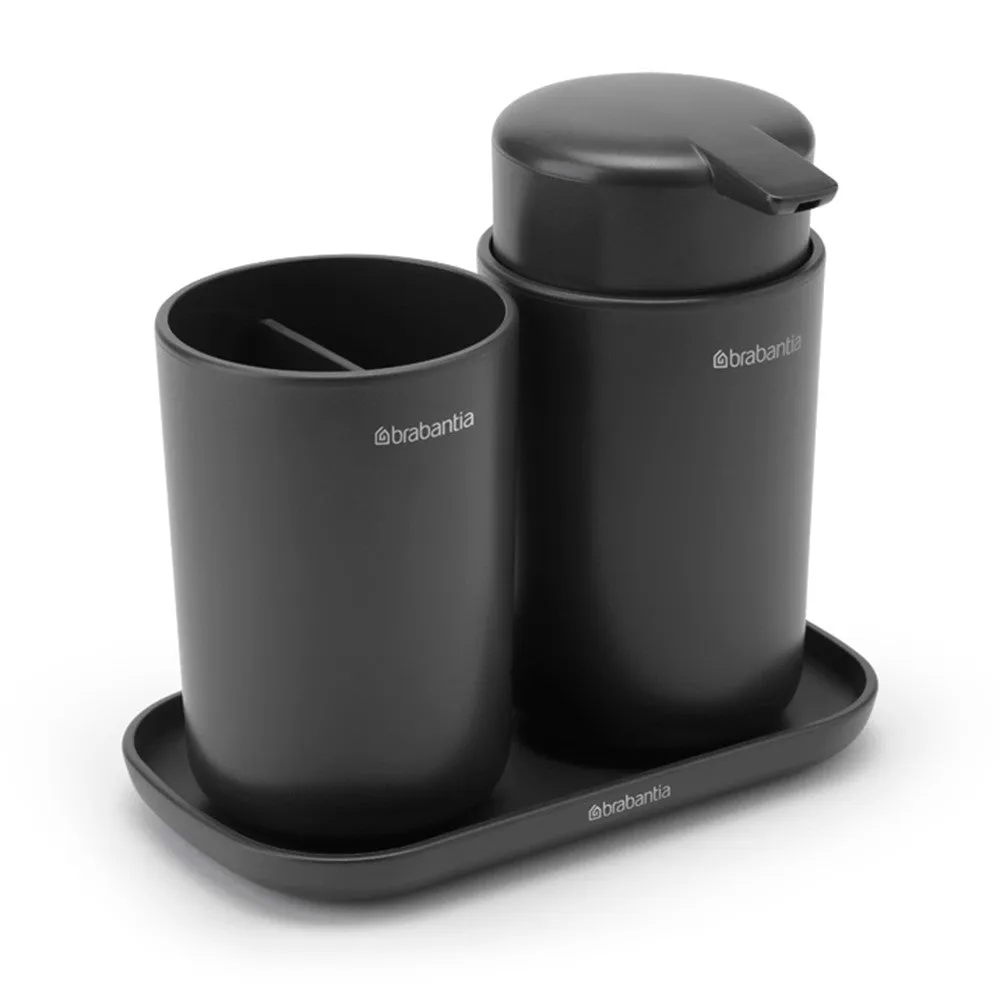 Brabantia Renew Bathroom Accessory Set (Soap Dispenser, Toothbrush holder and Tray), Set of 3