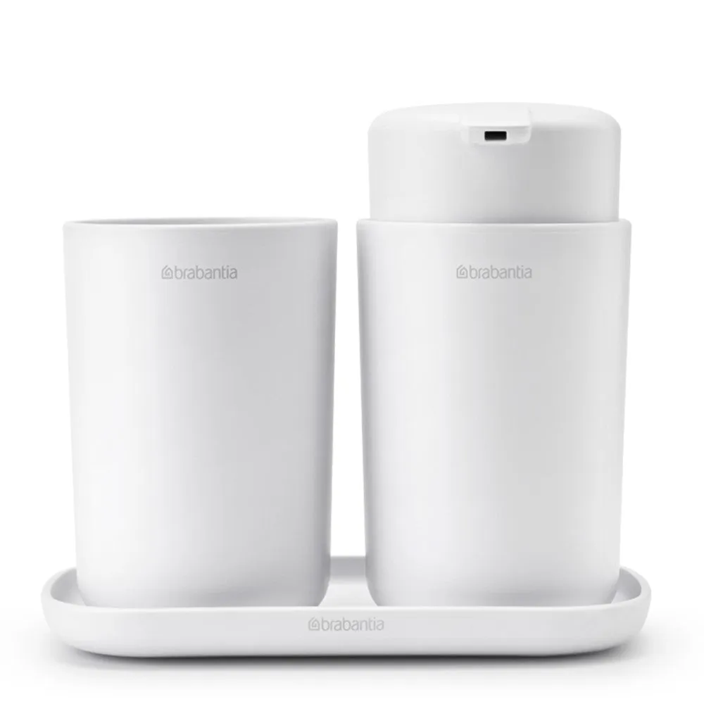 Brabantia Renew Bathroom Accessory Set (Soap Dispenser, Toothbrush holder and Tray), Set of 3