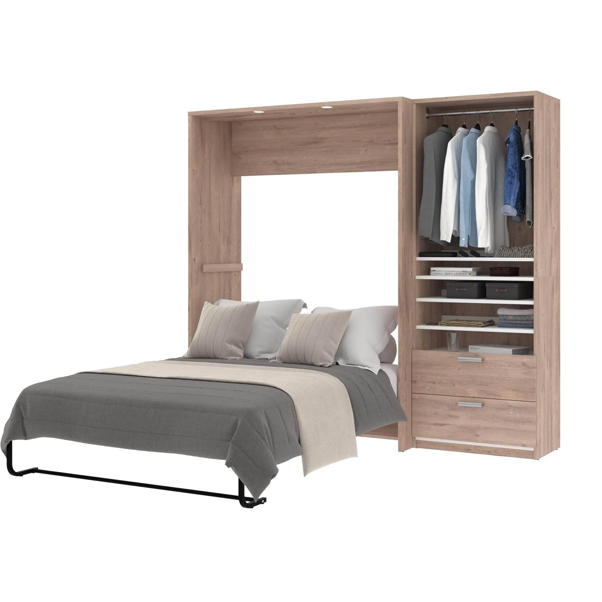 Cielo Full Murphy Wall Bed with Storage Cabinet (89W) - Available in 2 Colours