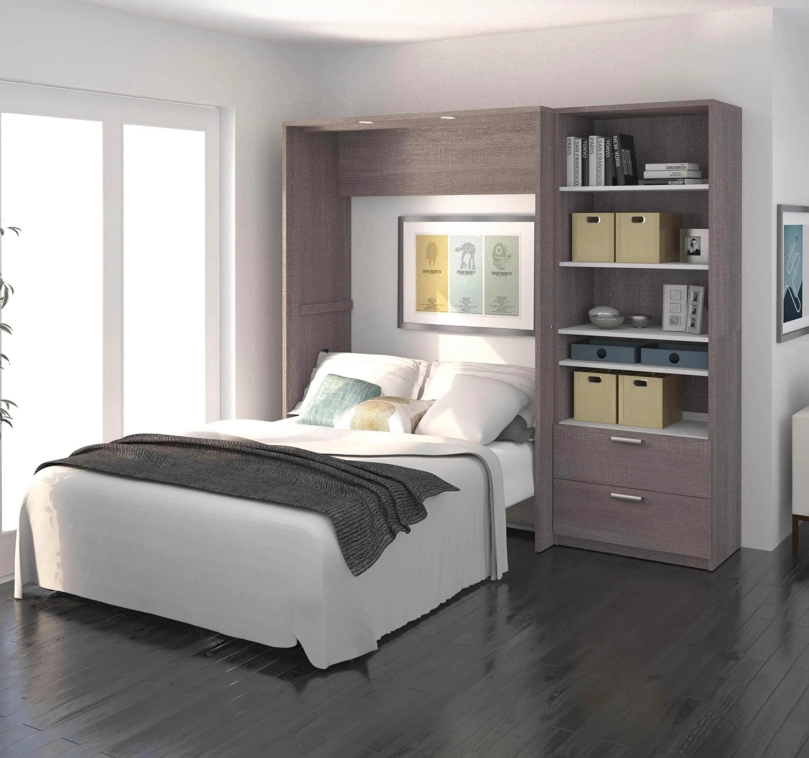 Cielo Full Murphy Wall Bed with Storage Cabinet (89W) - Available in 2 Colours