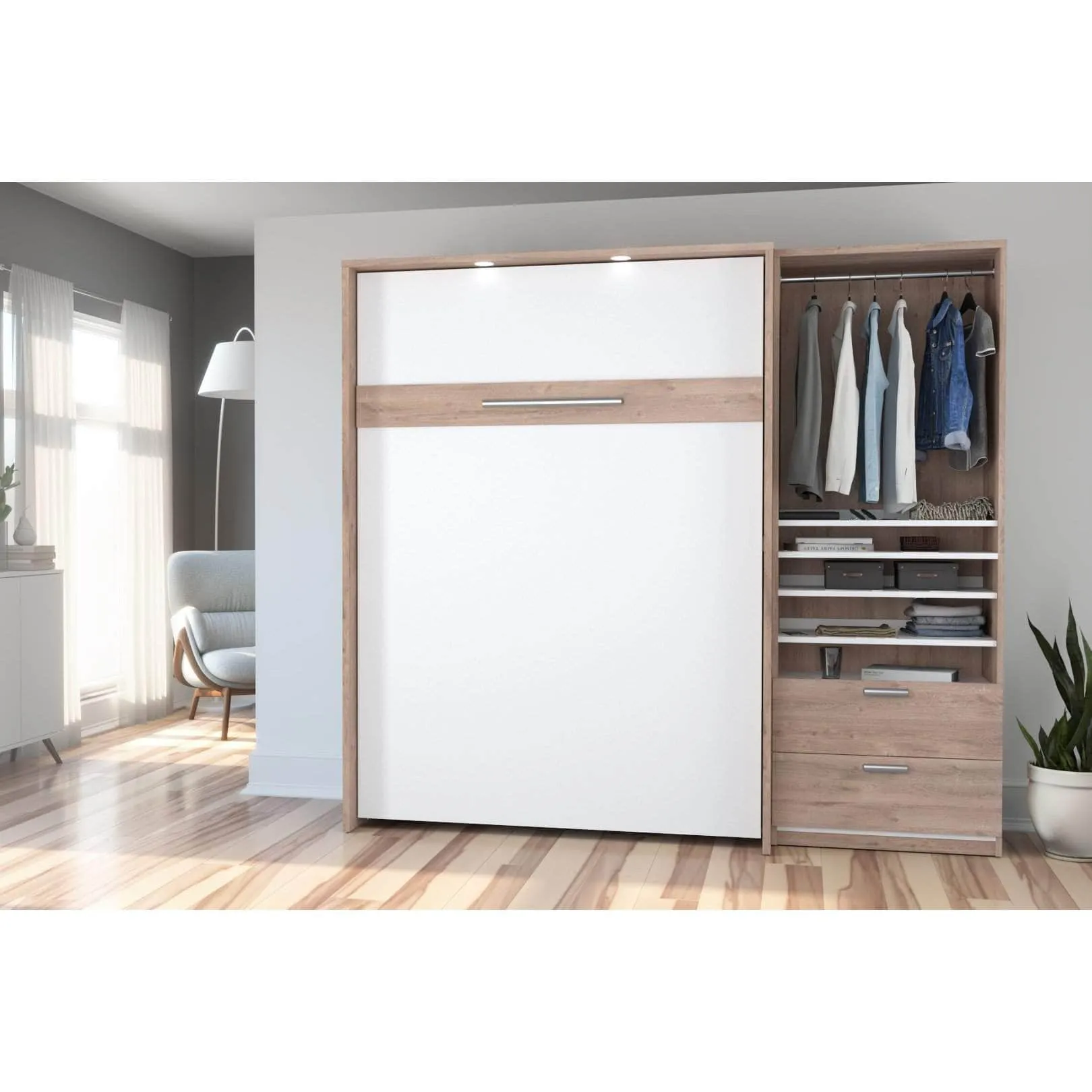 Cielo Full Murphy Wall Bed with Storage Cabinet (89W) - Available in 2 Colours