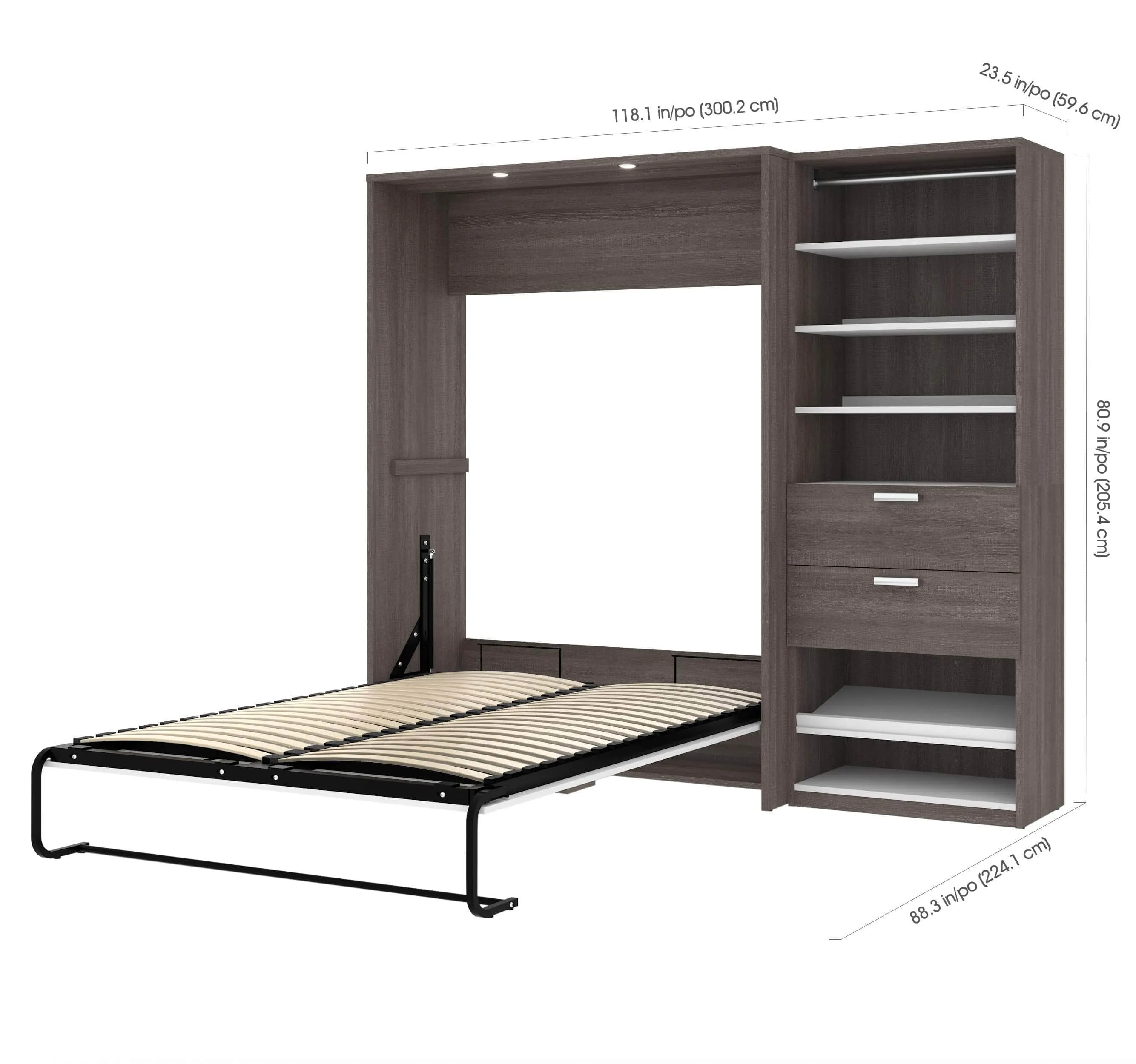 Cielo Full Murphy Wall Bed with Storage Cabinet (89W) - Available in 2 Colours