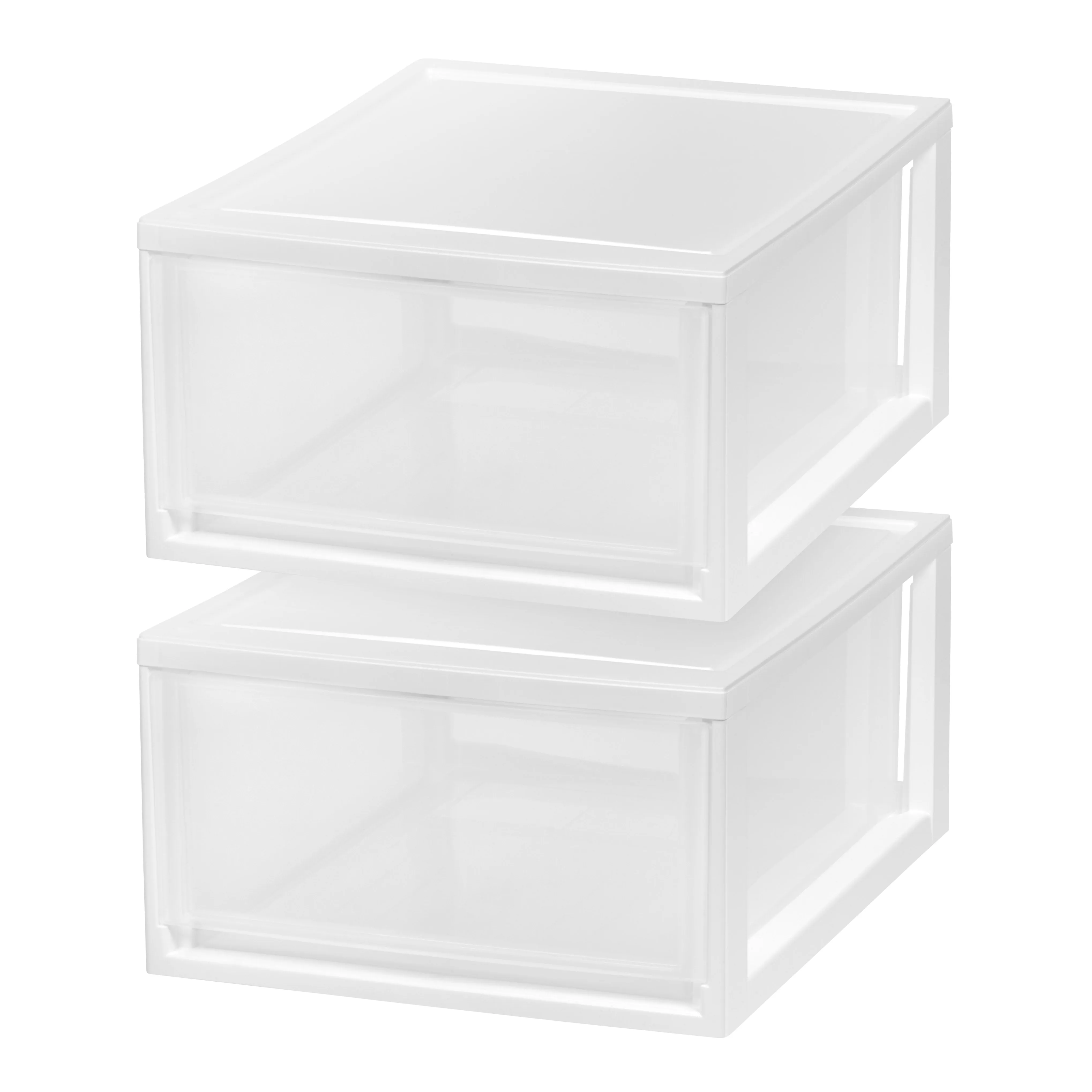 Compact Stacking, Stackable Plastic Drawer Unit, 29.5 Quart, White, 2 Count