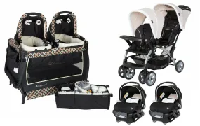 Double Baby Trend Stroller with 2 Car Seat Twin Playard Crib Travel System Combo