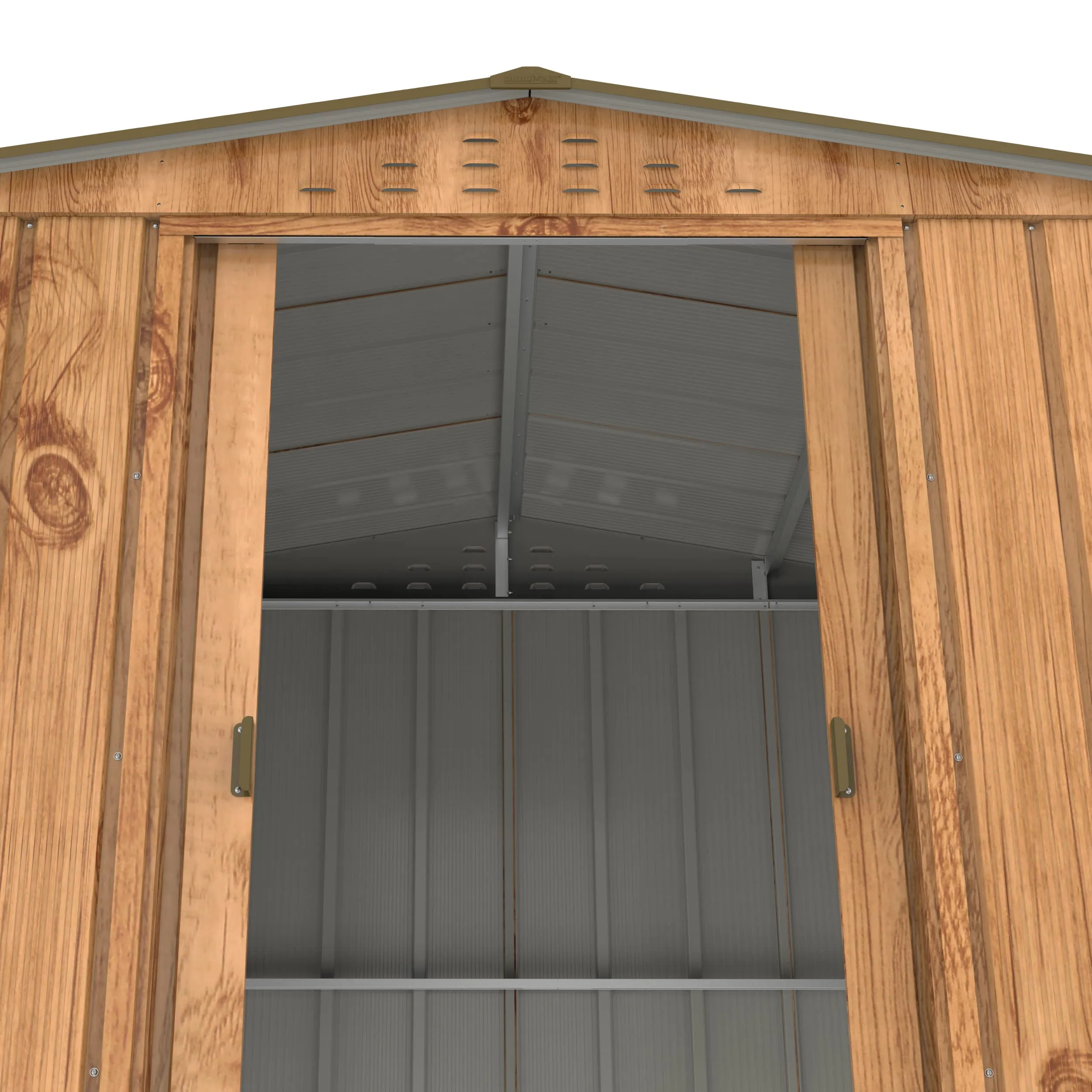 Duramax TOP Shed 8 x 6 (4.79 m2) Metal Garden Storage Shed, Made of Hot-Dipped Galvanized Steel, Strong Reinforced Roof Structure, Maintenance-Free & Weatherproof Metal Garden Shed, Woodgrain