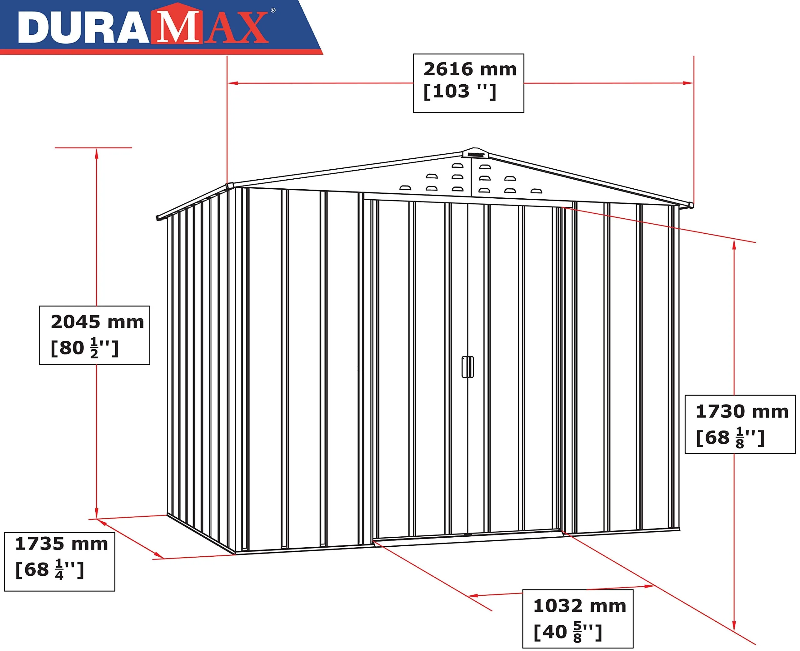 Duramax TOP Shed 8 x 6 (4.79 m2) Metal Garden Storage Shed, Made of Hot-Dipped Galvanized Steel, Strong Reinforced Roof Structure, Maintenance-Free & Weatherproof Metal Garden Shed, Woodgrain