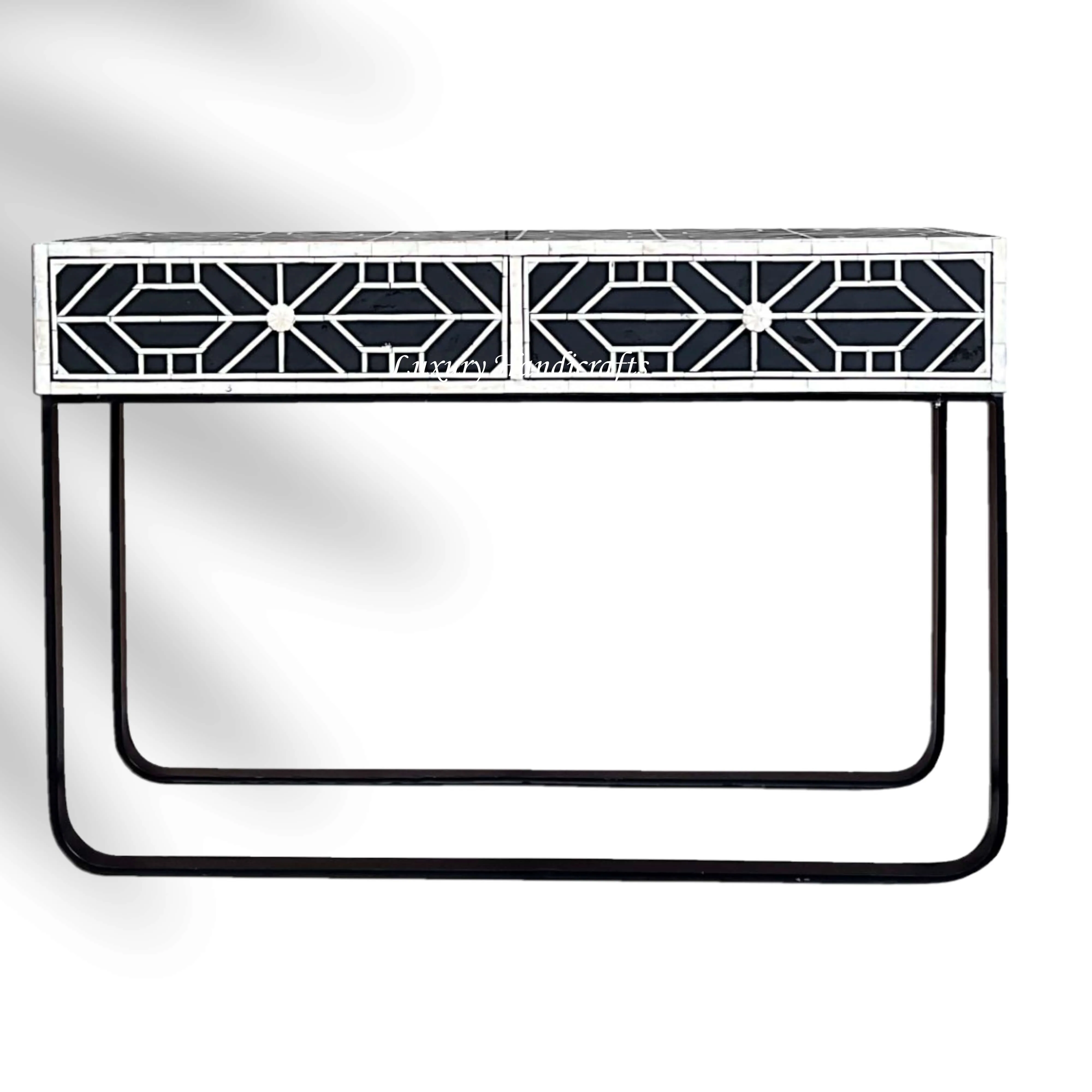 FUSION Curvy Geometric Bone Inlay Desk Black