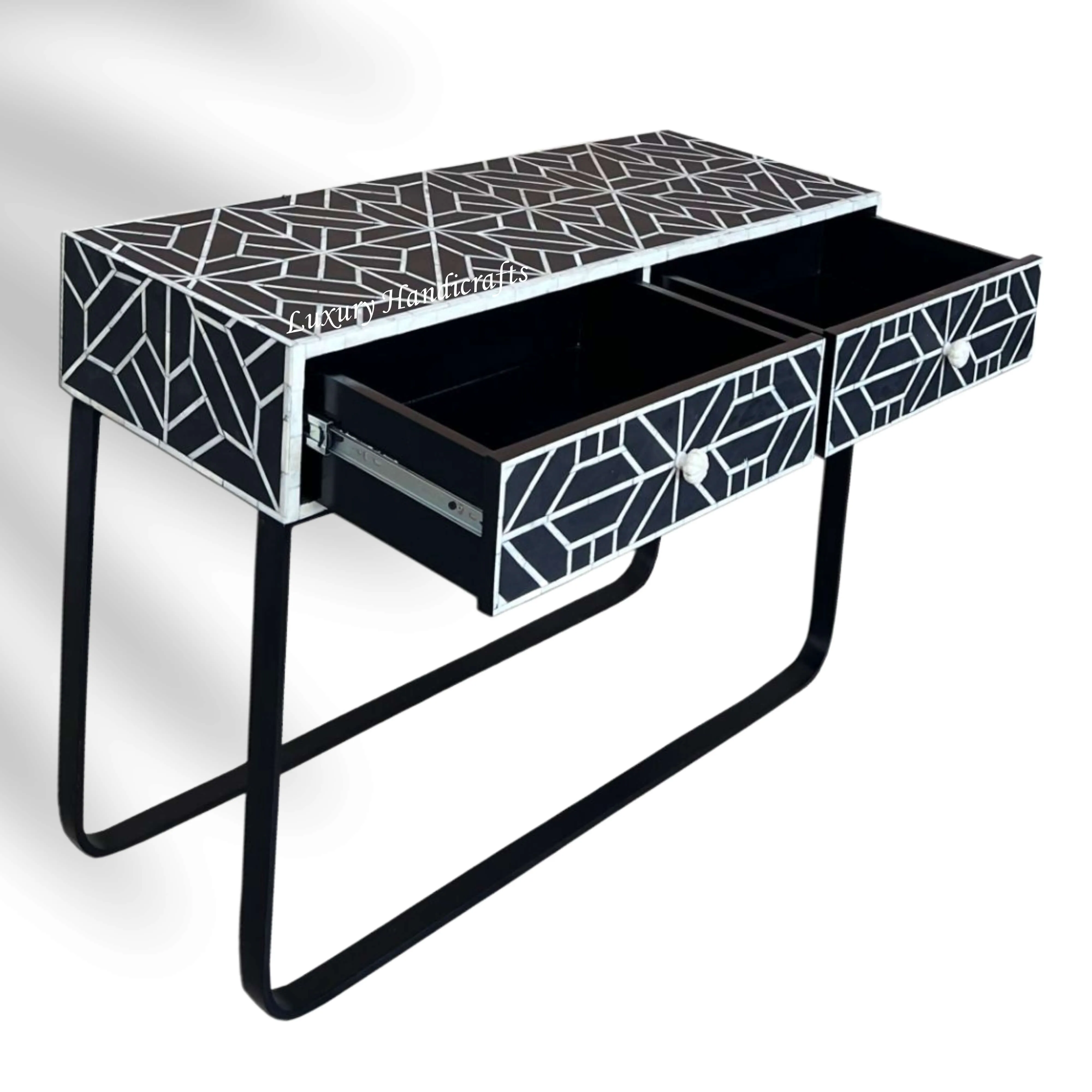 FUSION Curvy Geometric Bone Inlay Desk Black