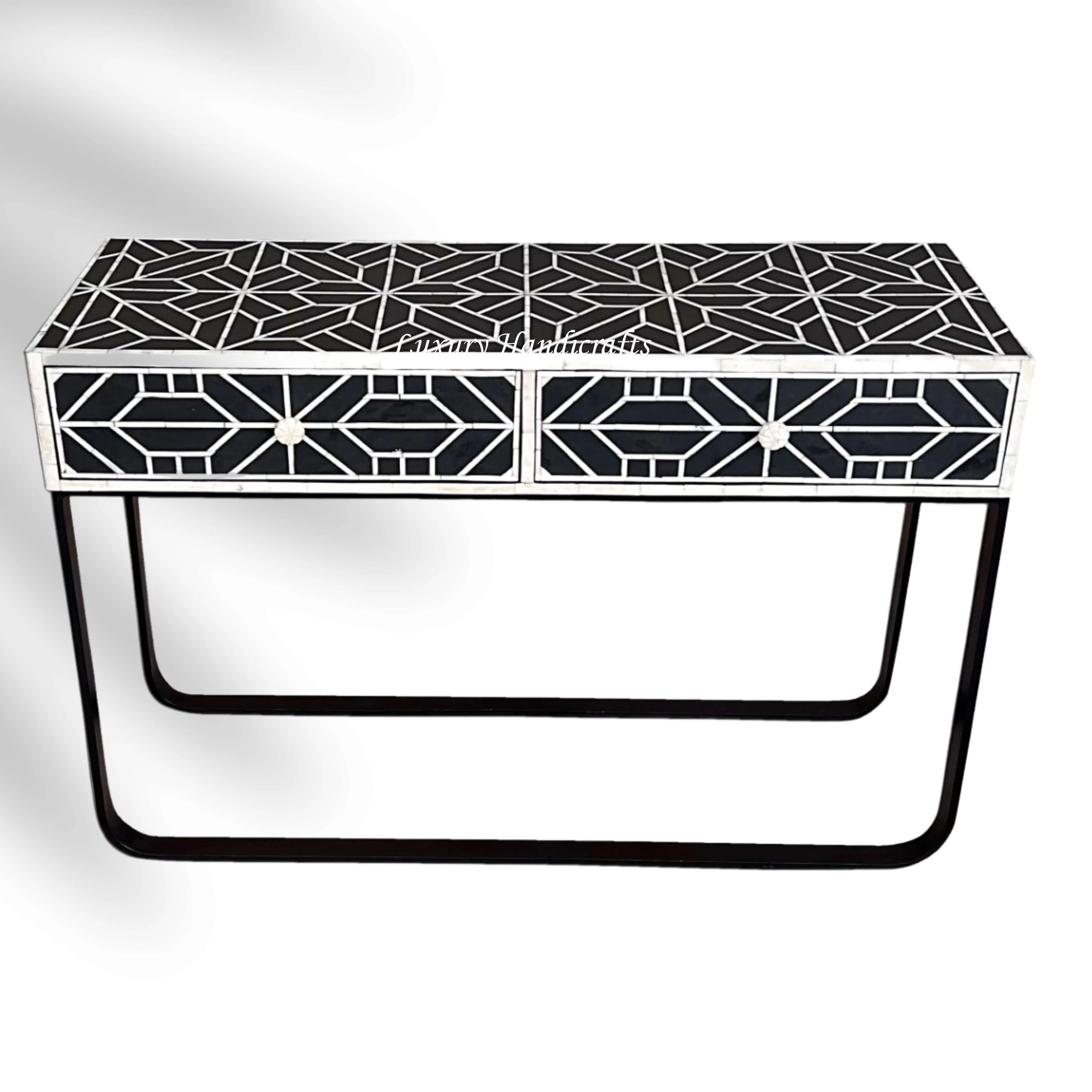 FUSION Curvy Geometric Bone Inlay Desk Black