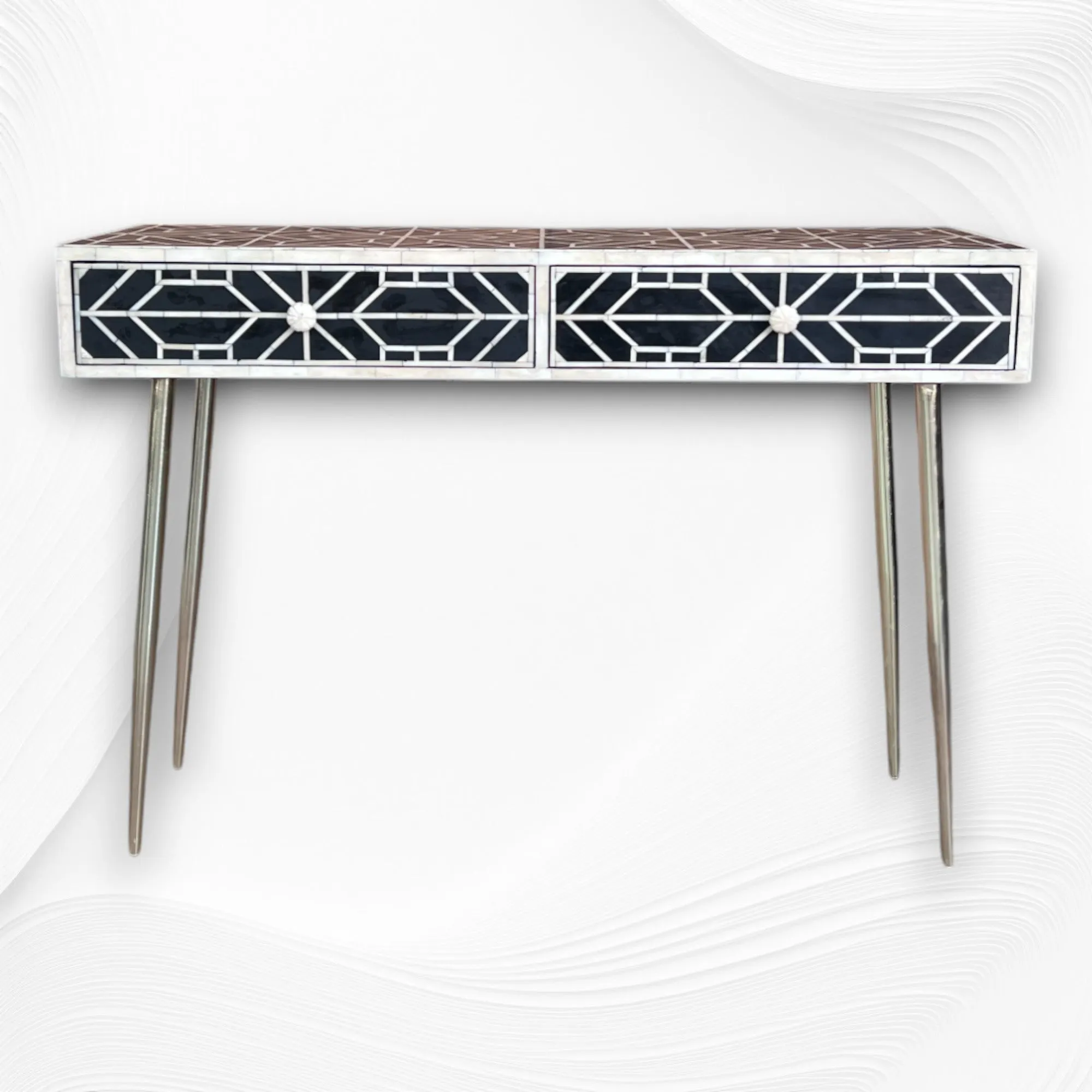 FUSION Sleek Geometric Bone Inlay Desk Black