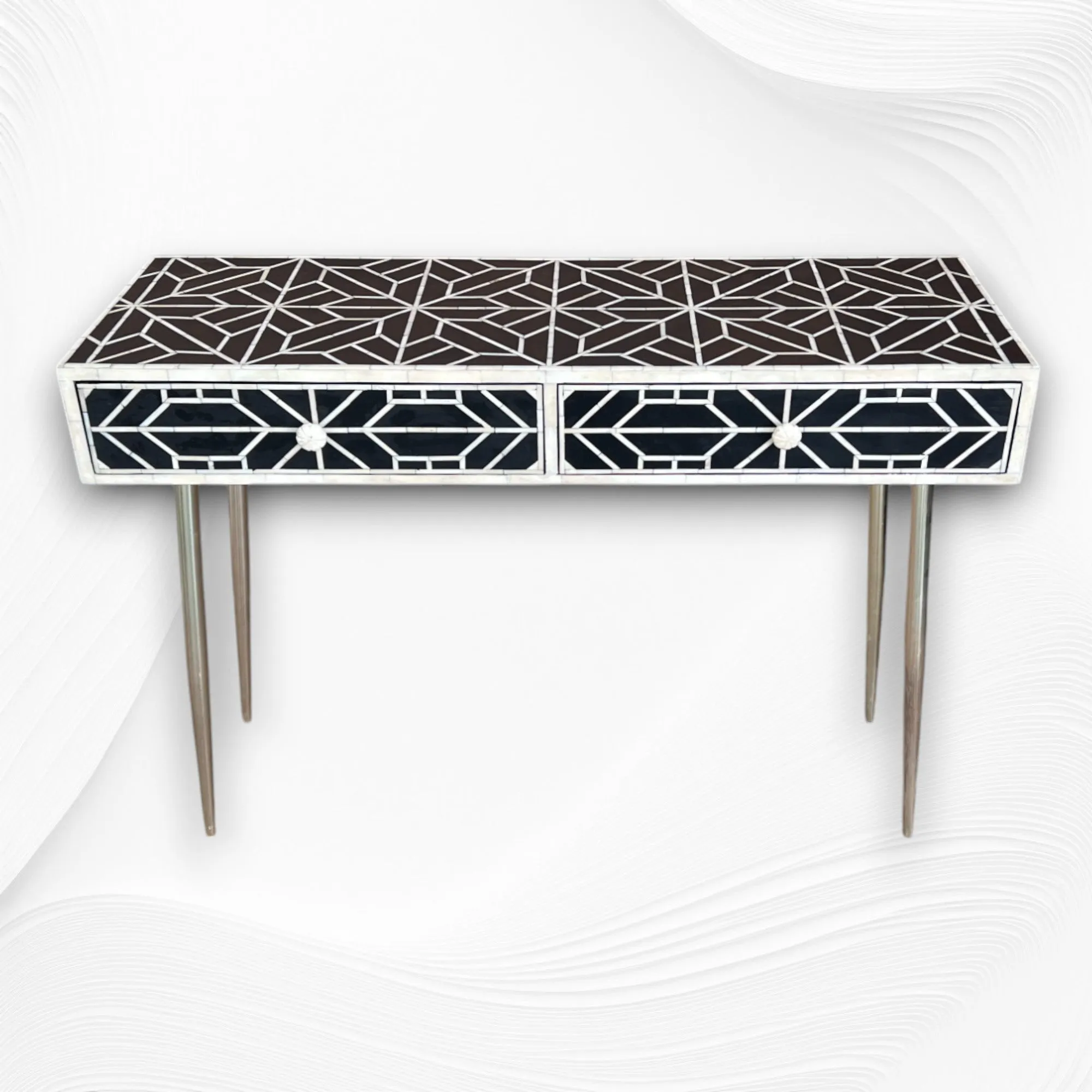 FUSION Sleek Geometric Bone Inlay Desk Black