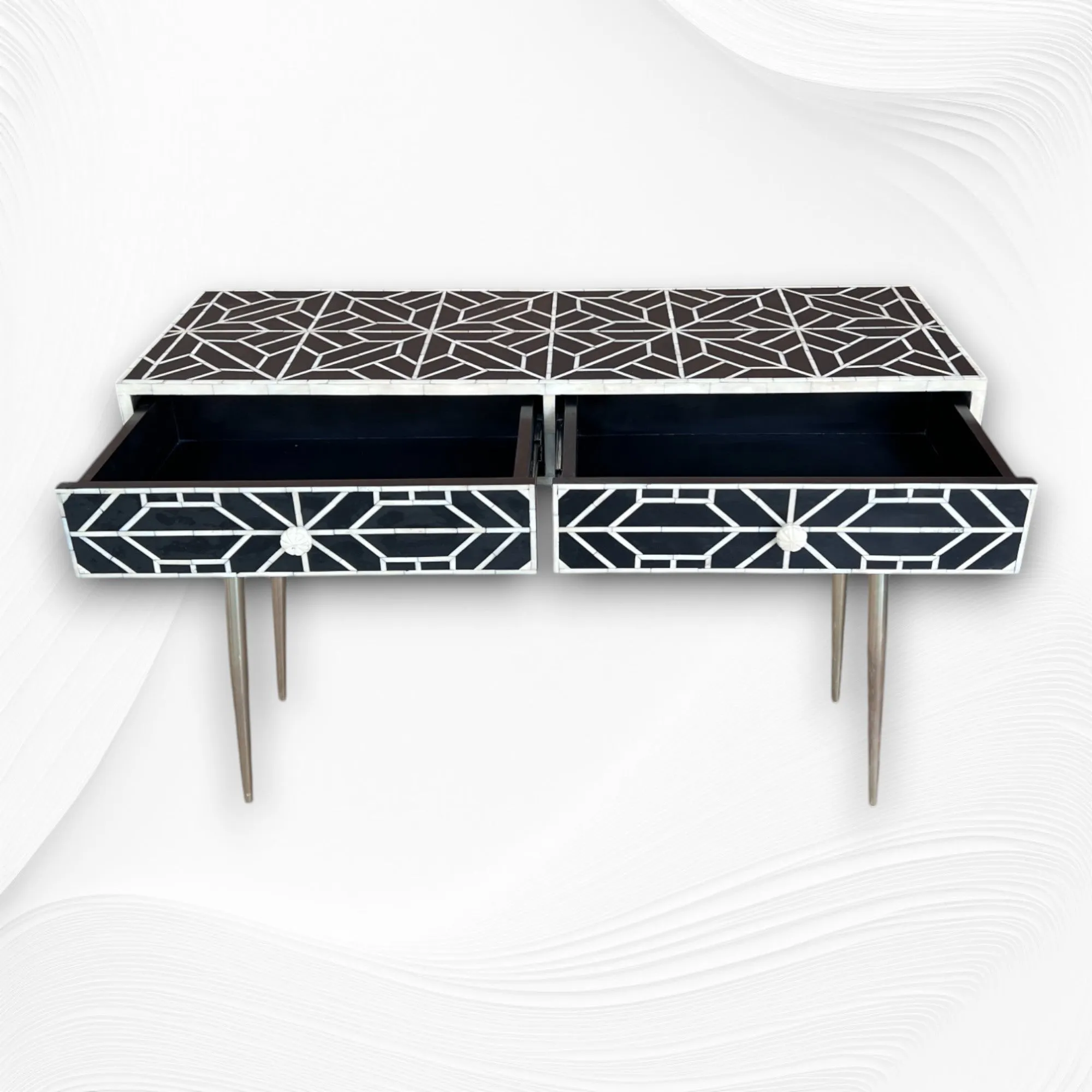 FUSION Sleek Geometric Bone Inlay Desk Black