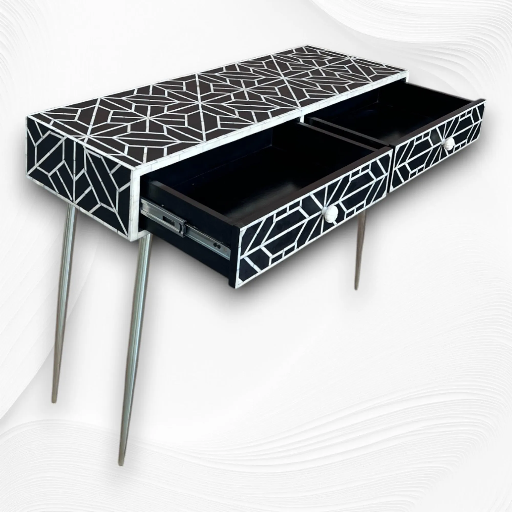 FUSION Sleek Geometric Bone Inlay Desk Black