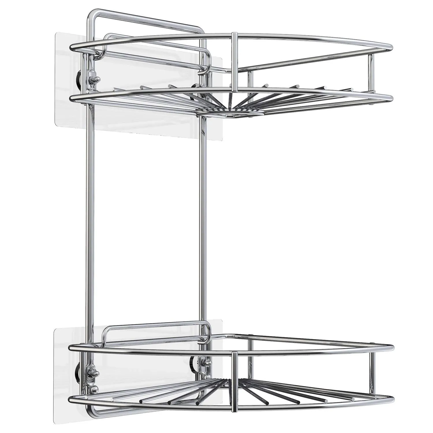 Two-Tier Adhesive Shower Caddy with Suction Sticker - No Drilling Required - Corner Design