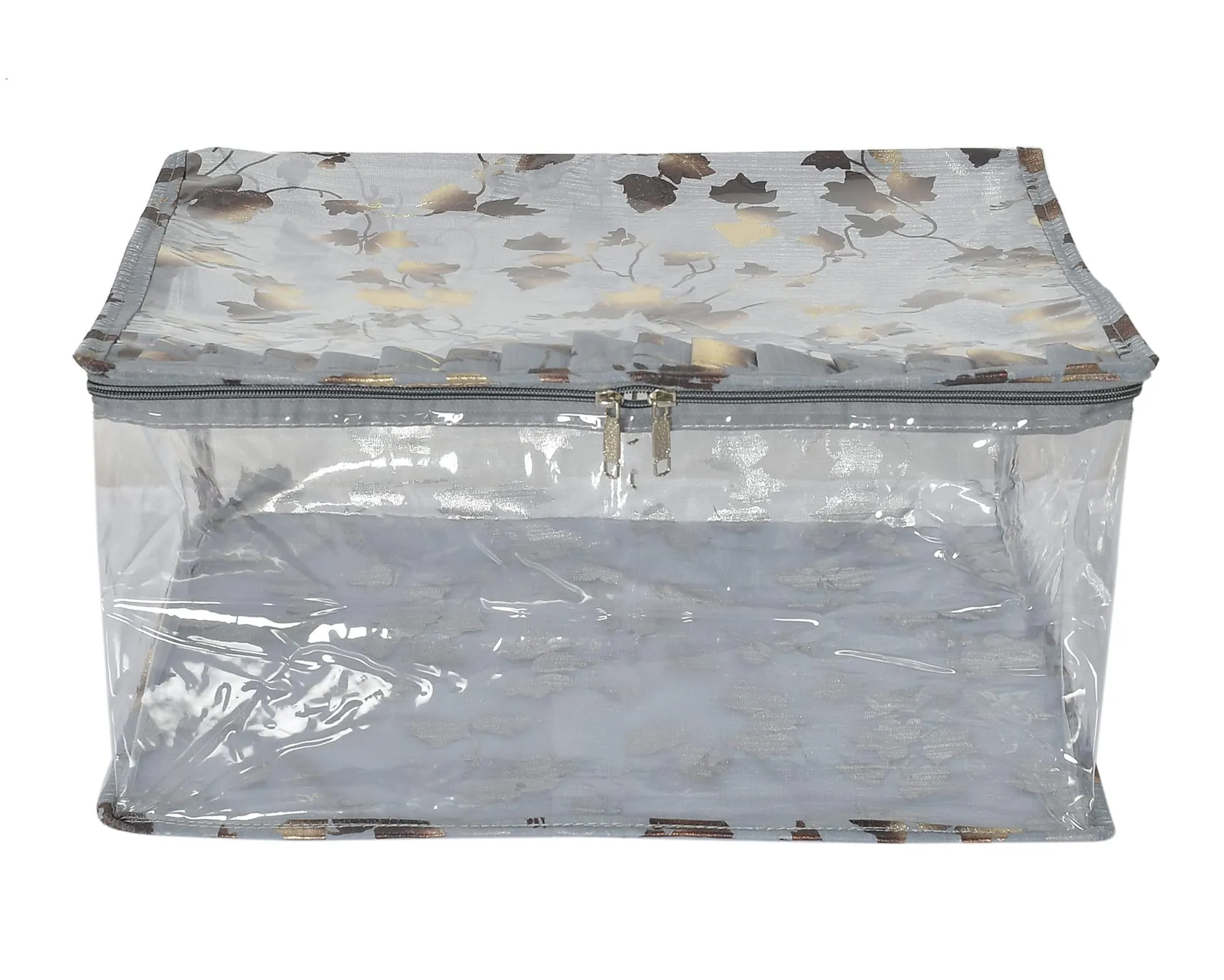 Heart Home Leaf Printed Laminated Transparent Waterproof Storage Bag/Organiser/Underbed For Saree, Lahenga, Cloths, Bedsheets- Pack of 2 (Grey)-HS43HEARTH26134