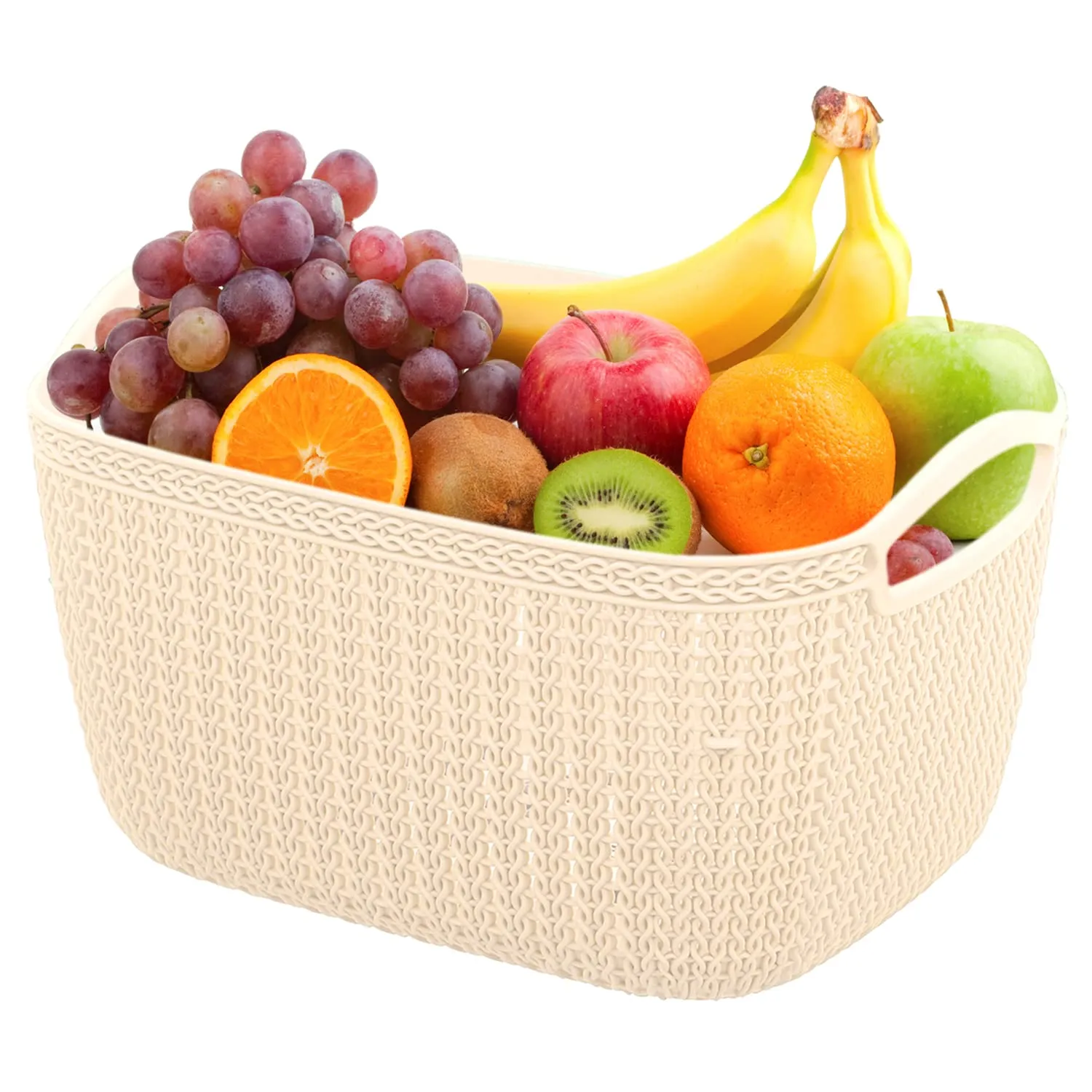 Heart Home Q-5 Designer Plastic Storage Basket For Store Fruits, Vegetables, Magazines, Cosmetics, Stationary Pack of 4 (Beach)-50HH01620