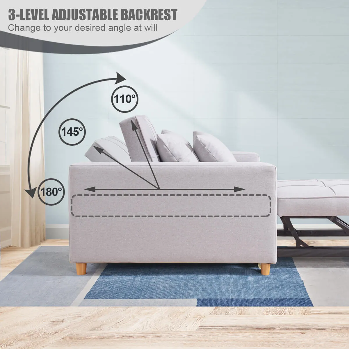 Homrest Sofa Bed 3-in-1 Convertible Chair Multi-Functional Sofa Bed Adjustable Recliner(Light Grey)