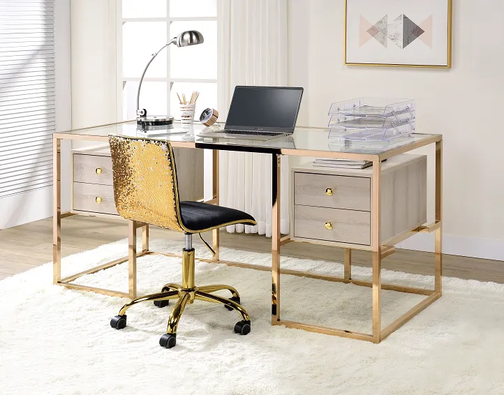 Huyana Clear Glass & Gold Desk