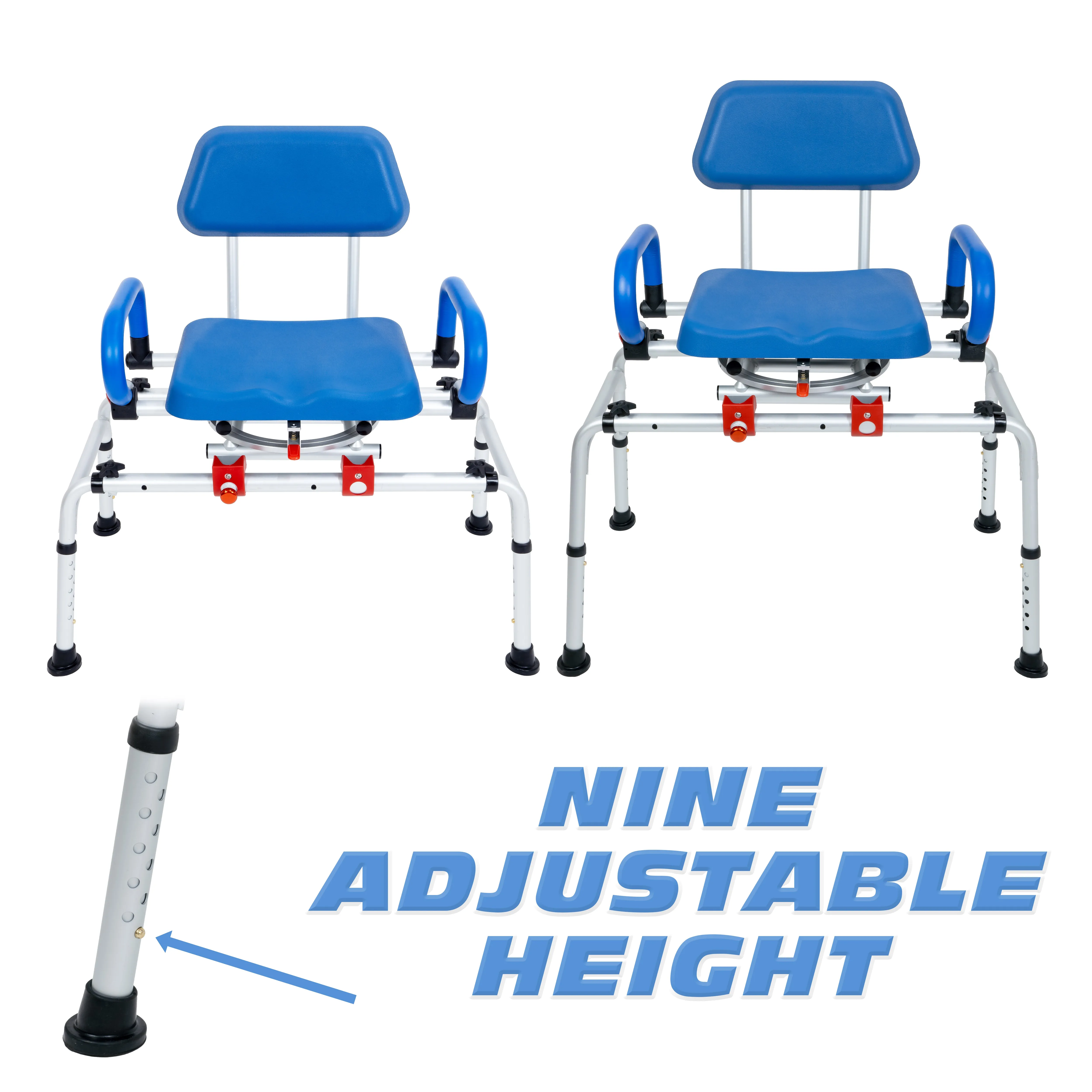 ILG-668 -  iLIVING Tub Transfer Bench Shower Chair for Inside Shower with Easy Access Swivel Padded Seat and Pivoting Arms, and Adjustable Height for Handicap and Seniors, Blue