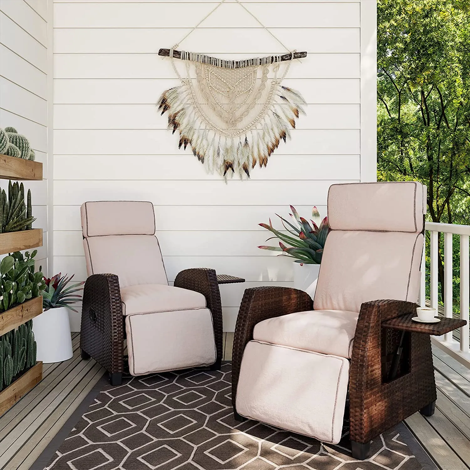 Indoor & Outdoor Recliner with Flip-Up Side Table