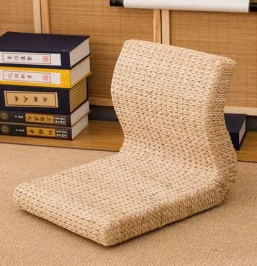 Japanese-Style Floor Chair – Handcrafted Eco-Friendly Padded Straw with Backrest, Tatami Cushion, 17.7x14.1x14.5 inches